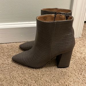 Gray Croc heeled booties